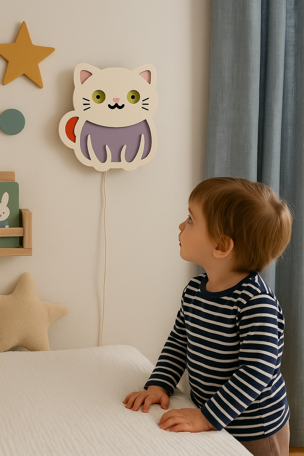 Color-Changing Cat Wall Lamp – Smart LED Night Light for Kids
