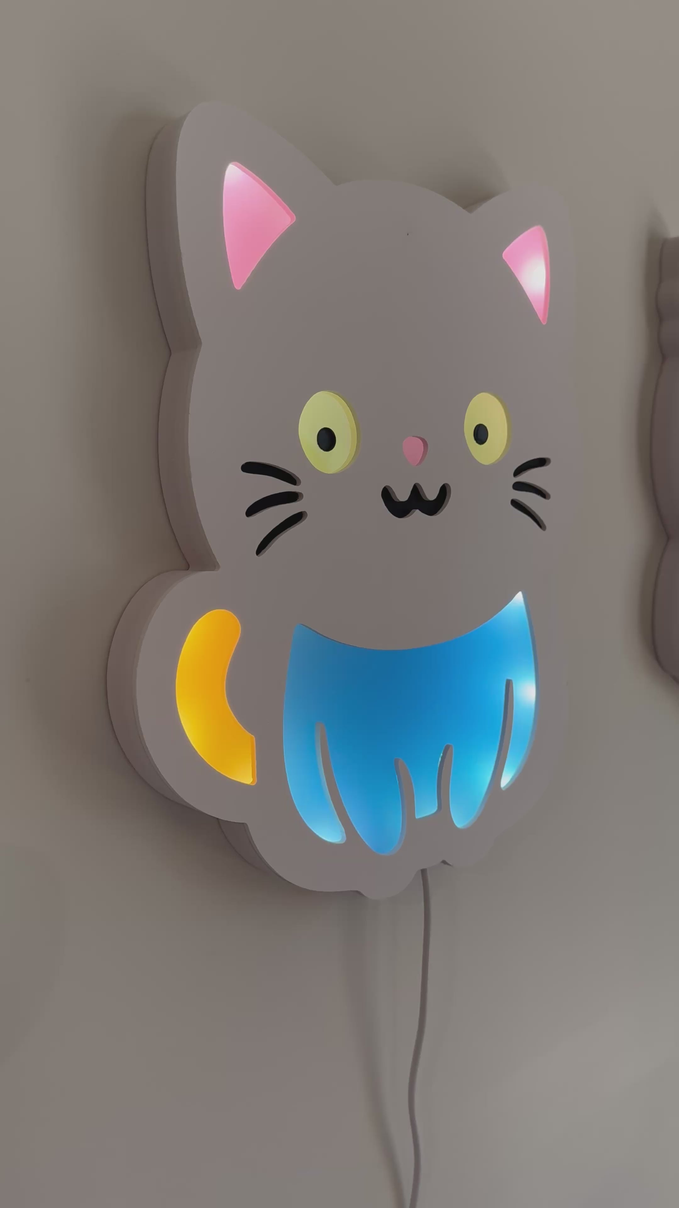Color-Changing Cat Wall Lamp – Smart LED Night Light for Kids